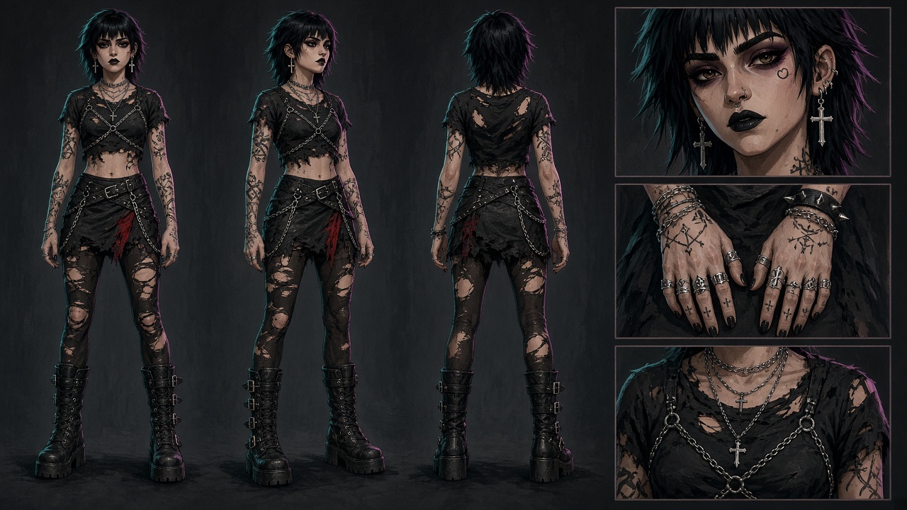 Kara’s original character sheet · Grok Imagine Image 2