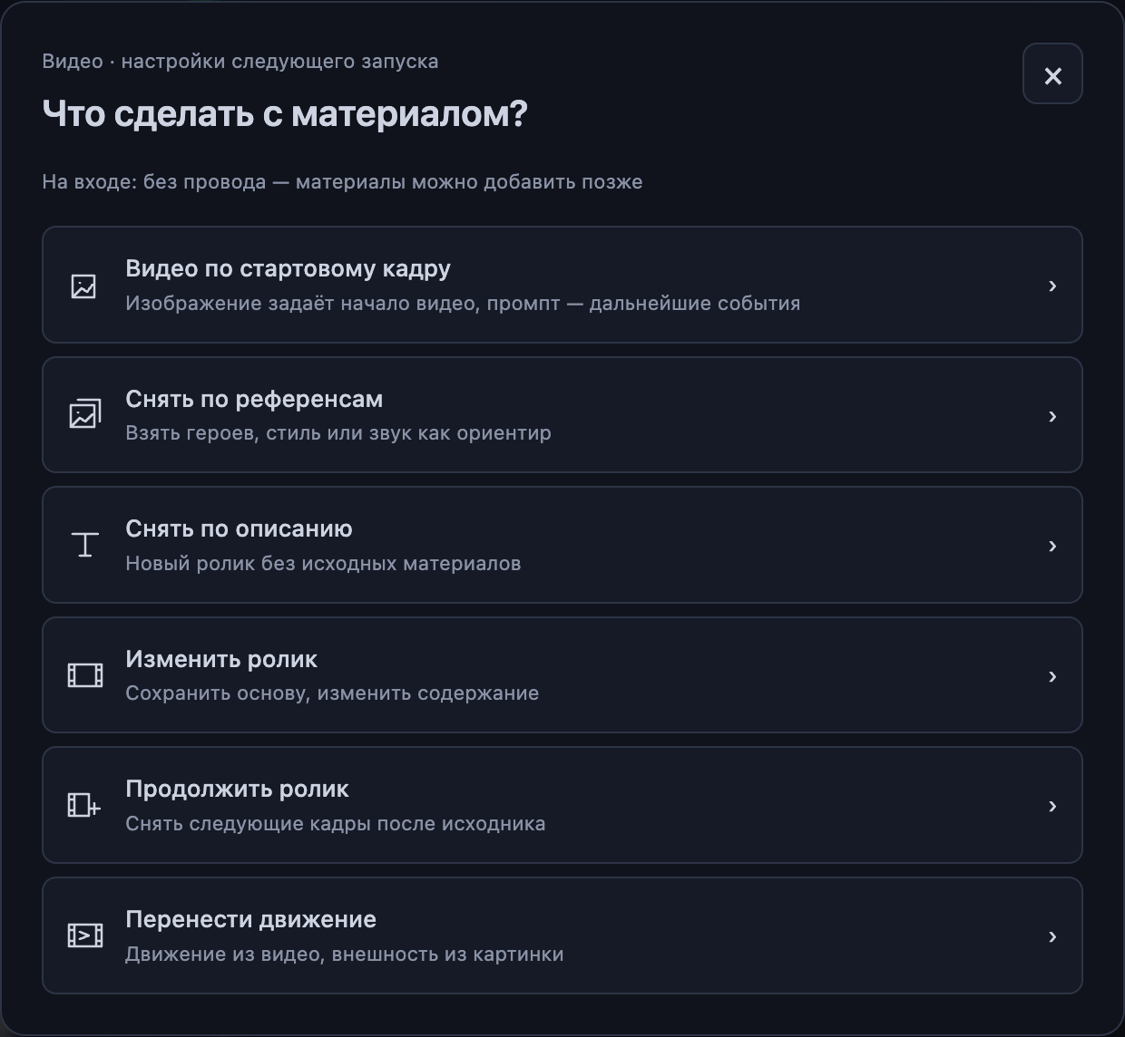 Сначала — задача. Все шесть ролей в настоящем селекторе Vini Studio.